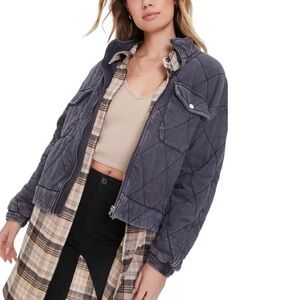 Forever 21 Women's Quilted Puffer Jacket in Dark Gray / Faded Black